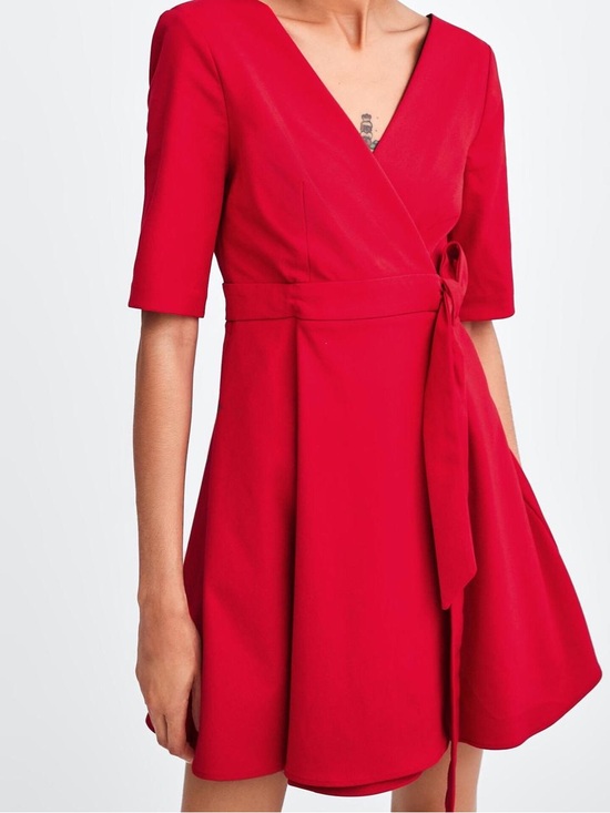 Zara Dresses & Skirts - Zara Women’s Red Wrapped Pleated Quarter Sleeve Mini Dress